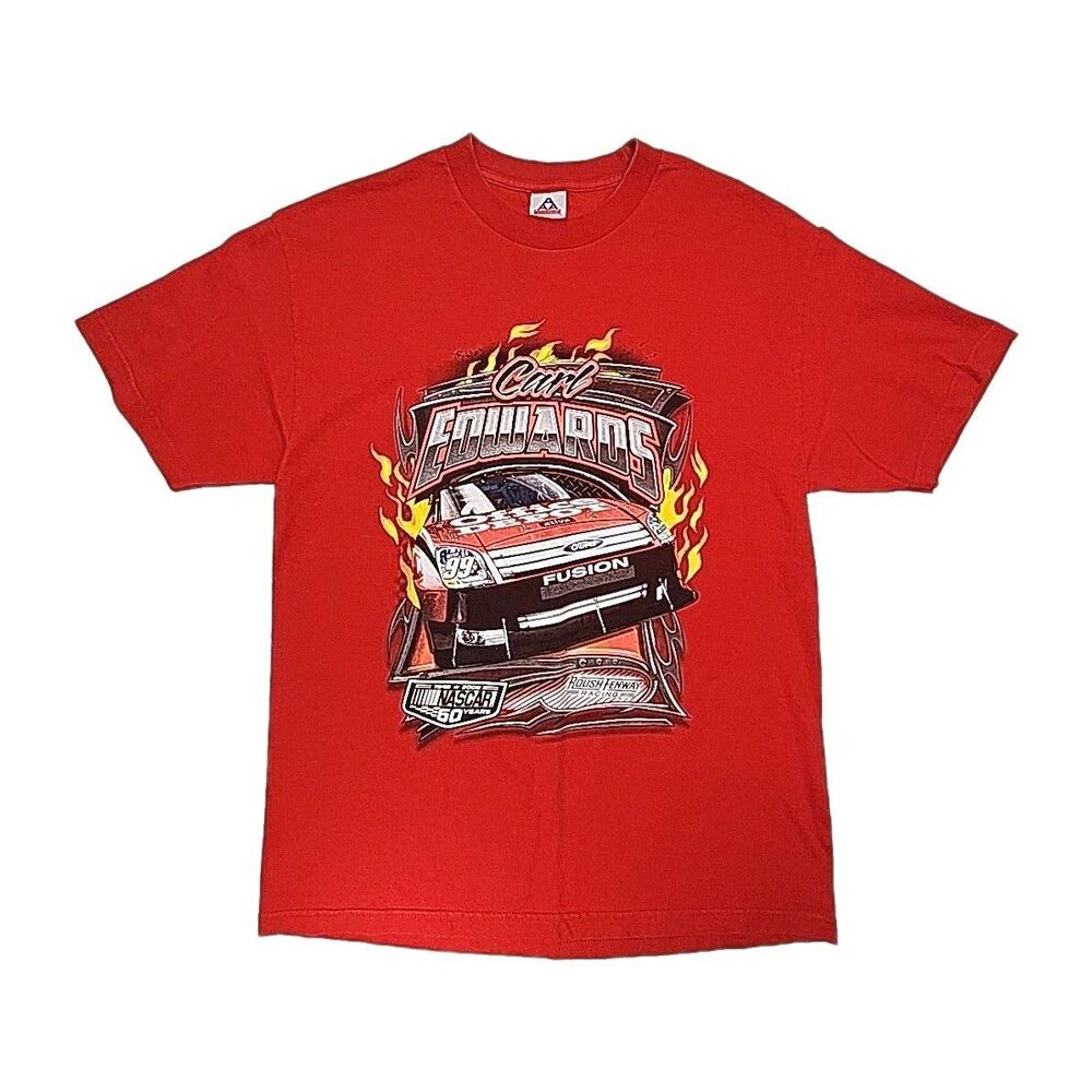 Carl Edwards T-Shirt Red Men Sz Large Nascar #99 Auto Racing 2008 Ford Rousch
